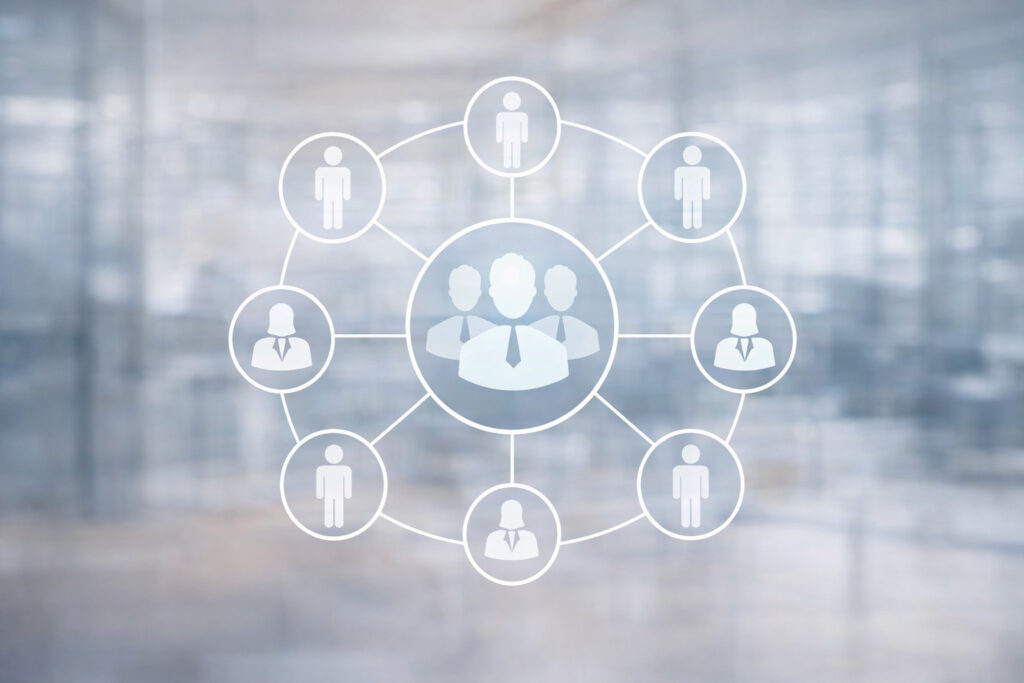 esquema de desarrollo organizacional con red de colaboradores y estrategias de talento como sucesión, retención y evaluación de alto potencial